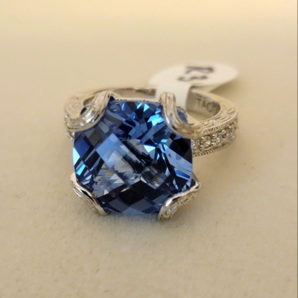 Tacori 925 blue cushion topaz ring